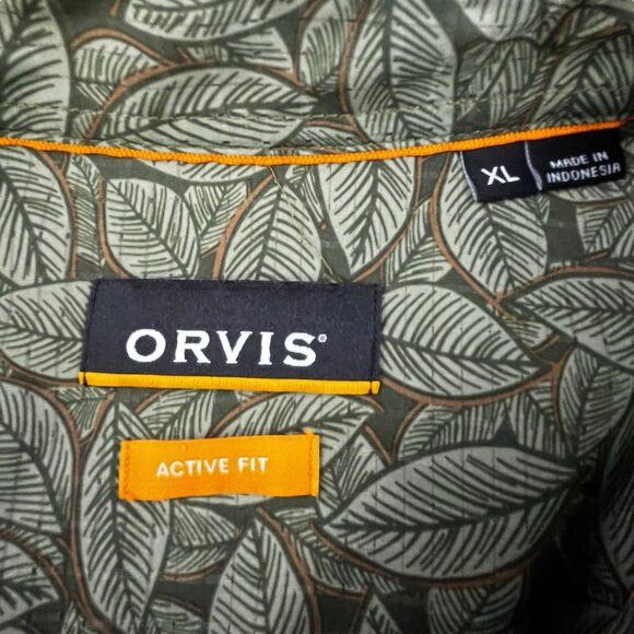Orvis Active Fit Shirt Men’s XL Green Floral Leaf Hawaiian Performance Beach - Picture 4 of 9